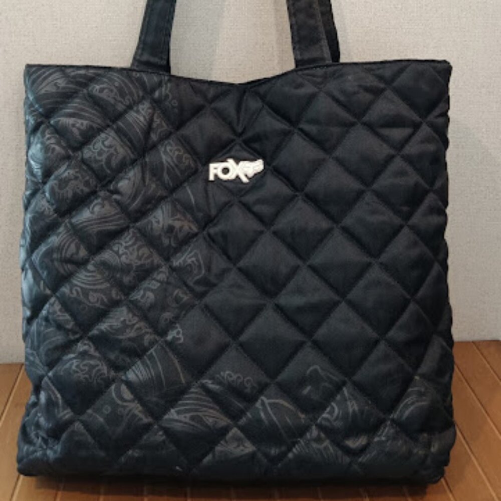 Vintage FOX Racing Tote Quilted Puffer  Shoulder Bag Black Pink Button Closure